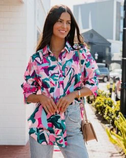 ACOA-001 Agnes Printed Button Down Blouse - LAST CHANCE