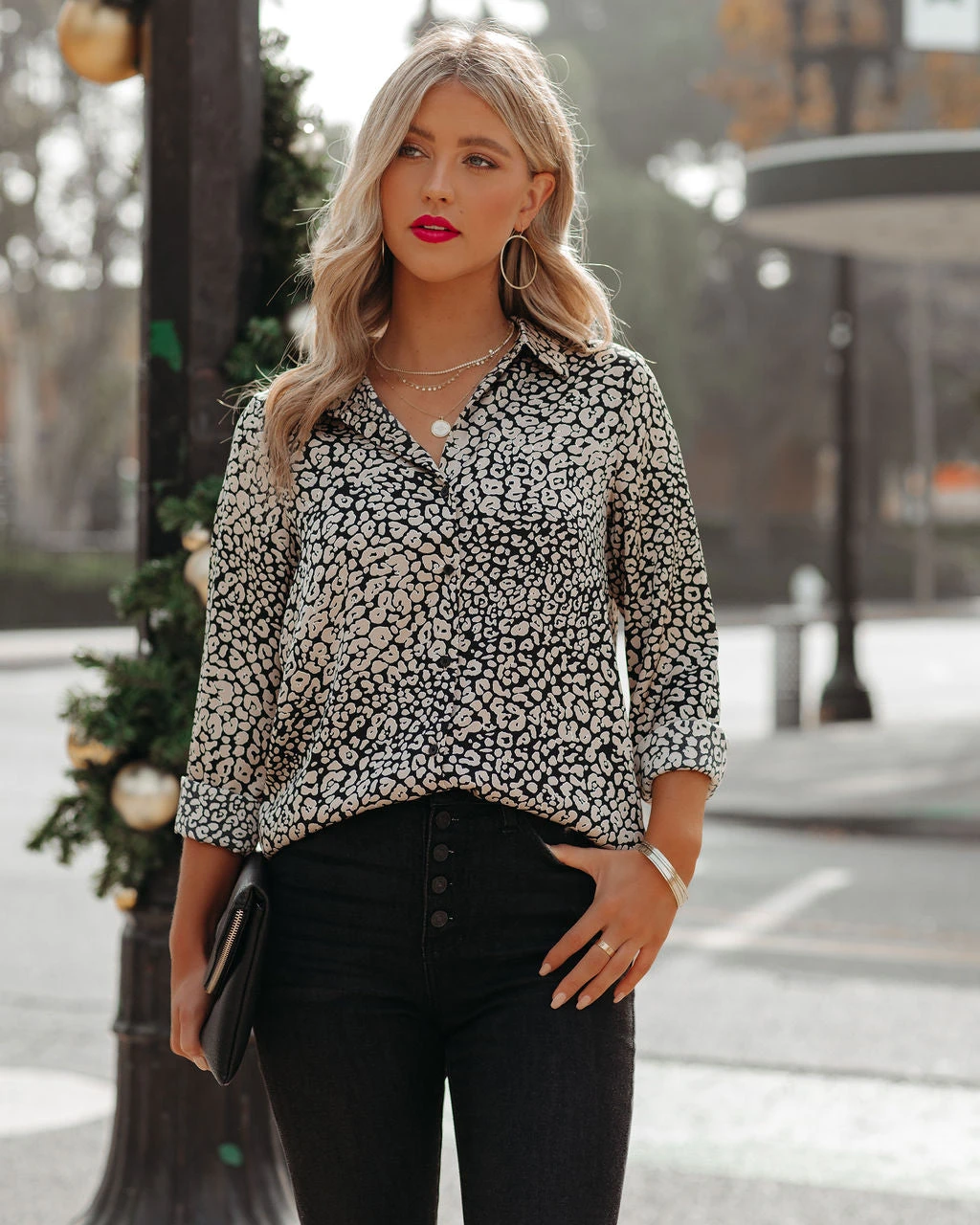 SKIE-001 Aimee Satin Leopard Button Down Blouse - FINAL SALE - Image 7