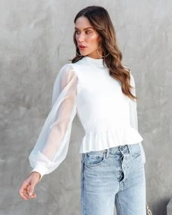ENDL-001 Alessandra Sheer Knit Contrast Top - Ivory - FINAL SALE
