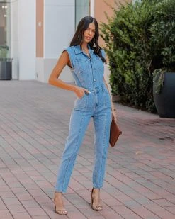 GILL-001 Alexaly Pocketed Denim Jumpsuit - FINAL SALE