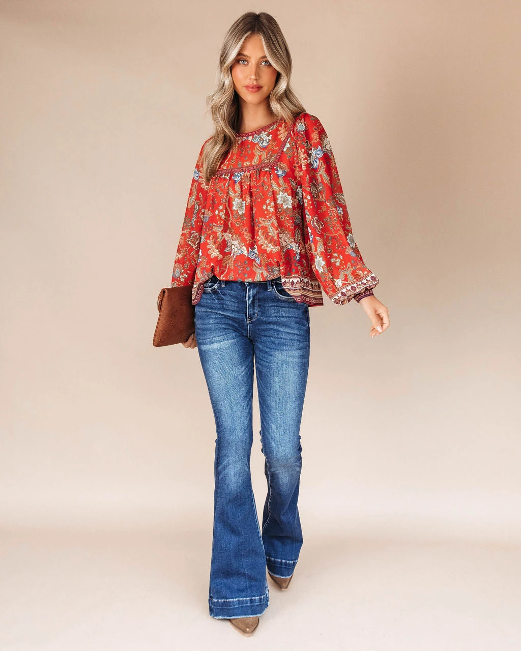 SALT-001 Aliana Foral Long Sleeve Top - Red - FINAL SALE - Image 3