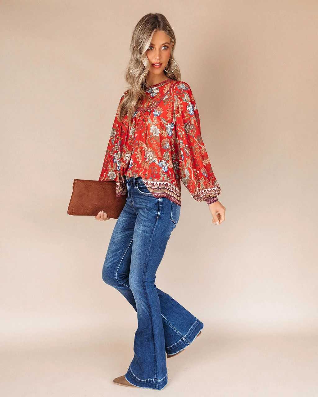 SALT-001 Aliana Foral Long Sleeve Top - Red - FINAL SALE - Image 5