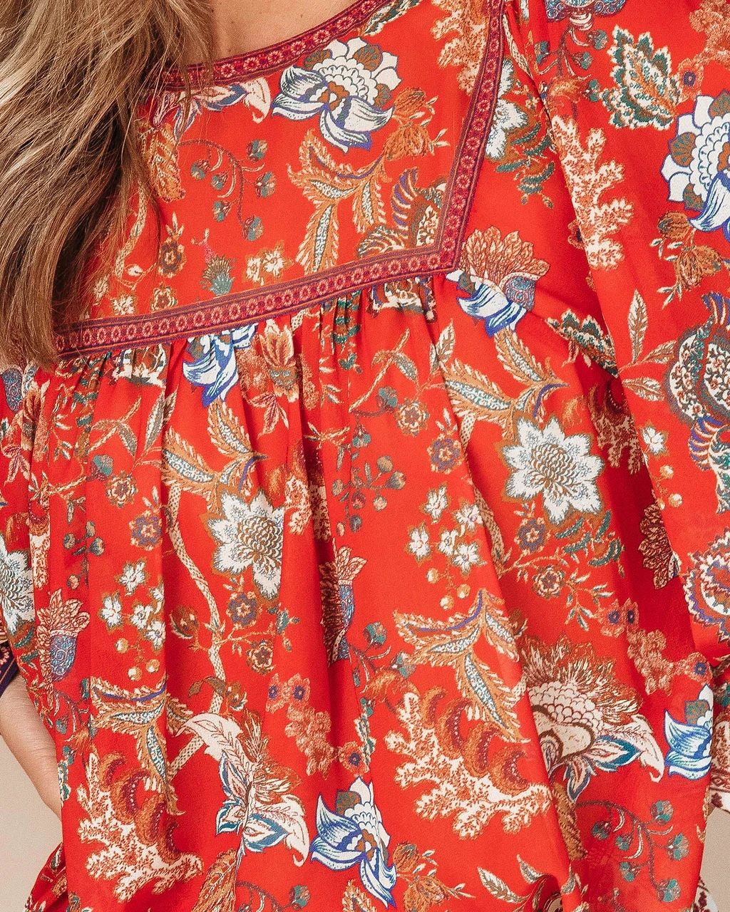 SALT-001 Aliana Foral Long Sleeve Top - Red - FINAL SALE - Image 2