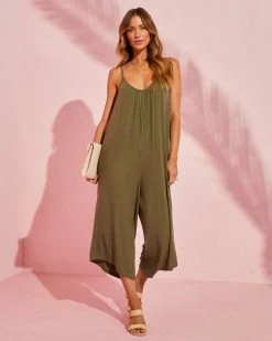 LOVE-003 Aliya Relaxed Bamboo Blend Knit Jumpsuit - Olive