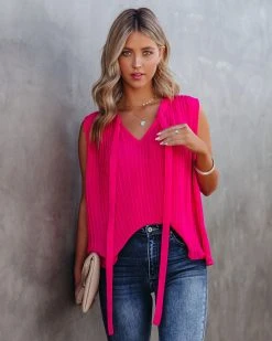 FATE-001 All That Matters Pleated Sleeveless Blouse - Hot Pink - FINAL SALE