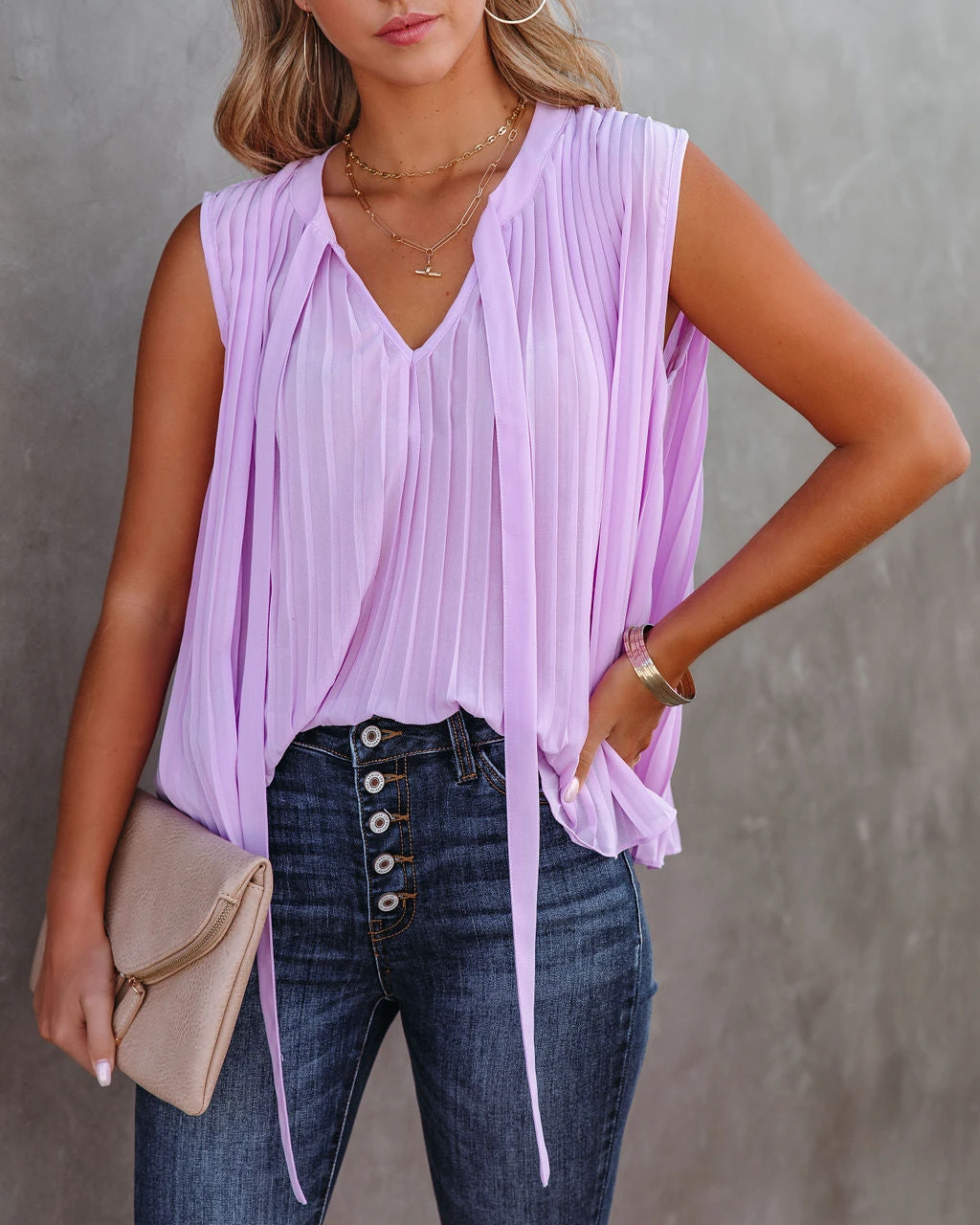 FATE-001 All That Matters Pleated Sleeveless Blouse - Lilac - FINAL SALE - Image 3