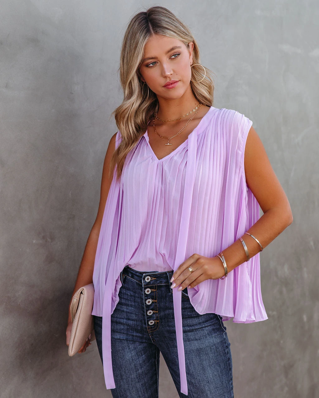 FATE-001 All That Matters Pleated Sleeveless Blouse - Lilac - FINAL SALE - Image 9
