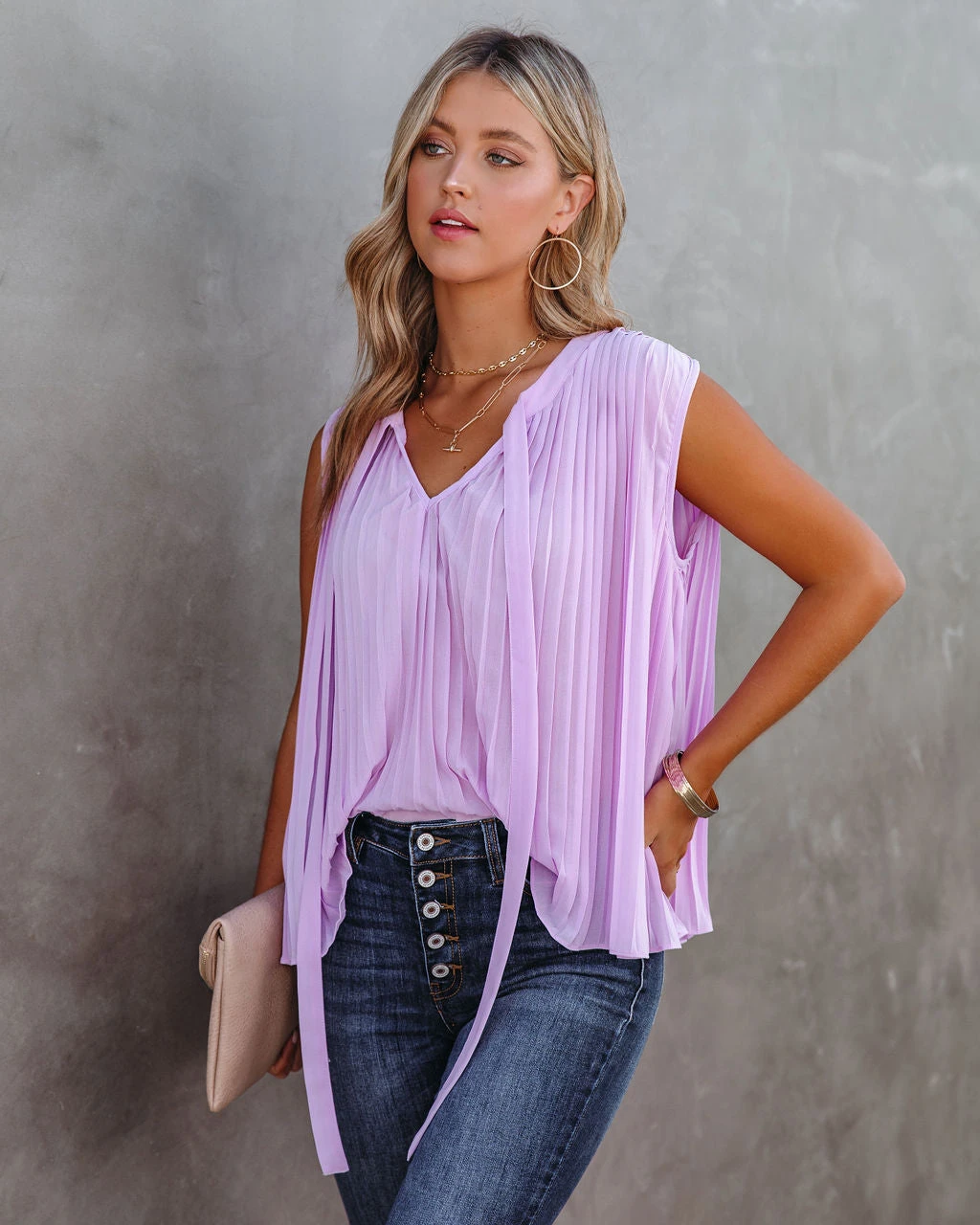 FATE-001 All That Matters Pleated Sleeveless Blouse - Lilac - FINAL SALE