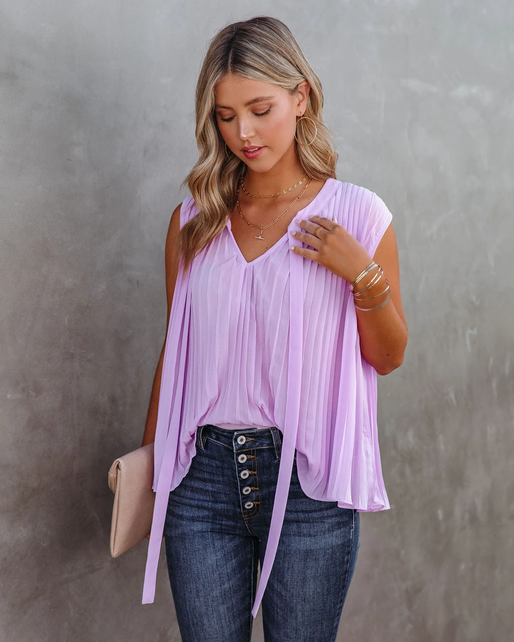FATE-001 All That Matters Pleated Sleeveless Blouse - Lilac - FINAL SALE - Image 6