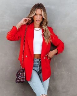 FLAW-001 Angelita Pocketed Blazer - Red - FINAL SALE