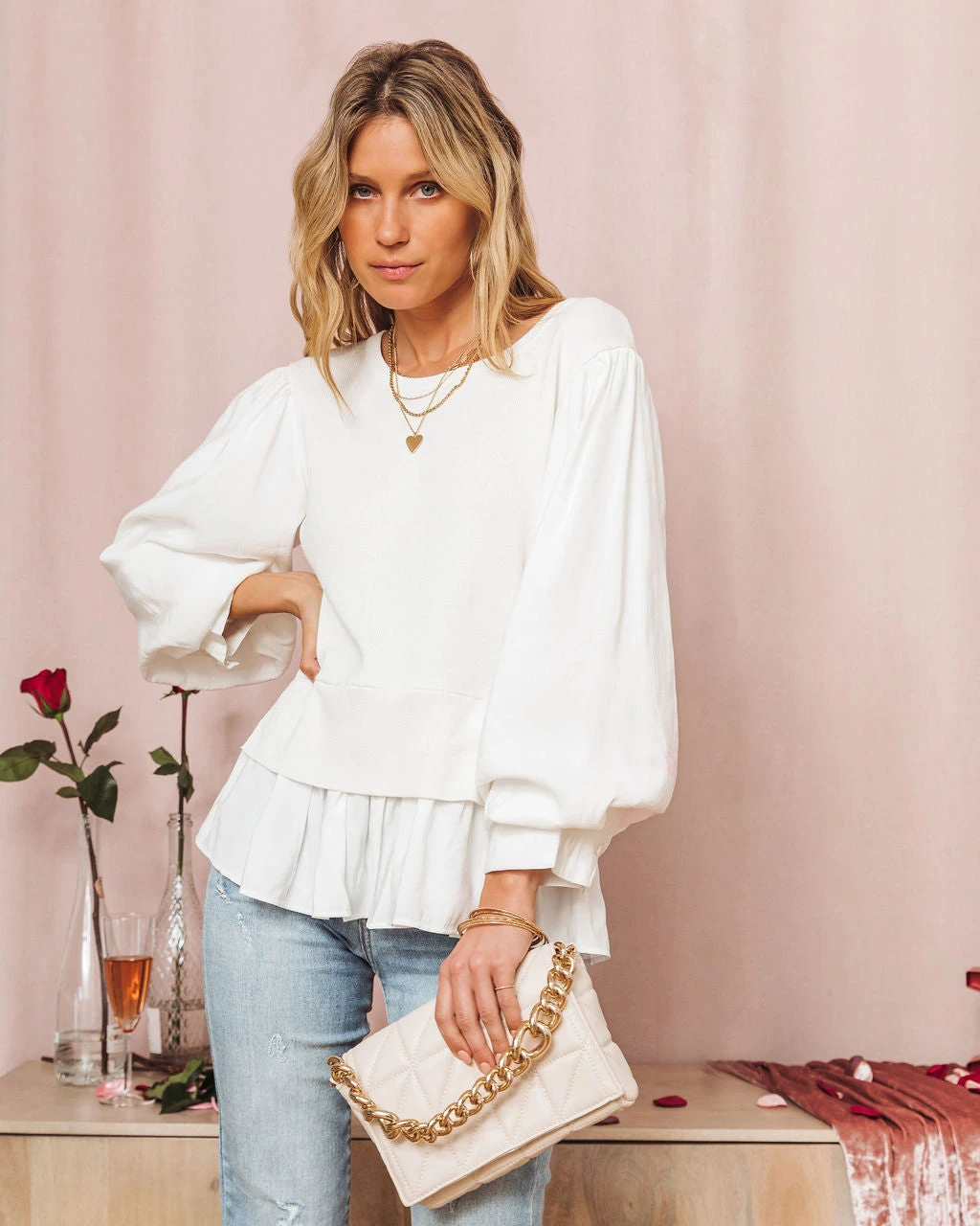 ENDL-001 Angelo Knit Contrast Top - Off White - SALE - Image 6