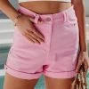 DELU-001 Ashlee High Waisted Shorts - Bubble Gum - SALE