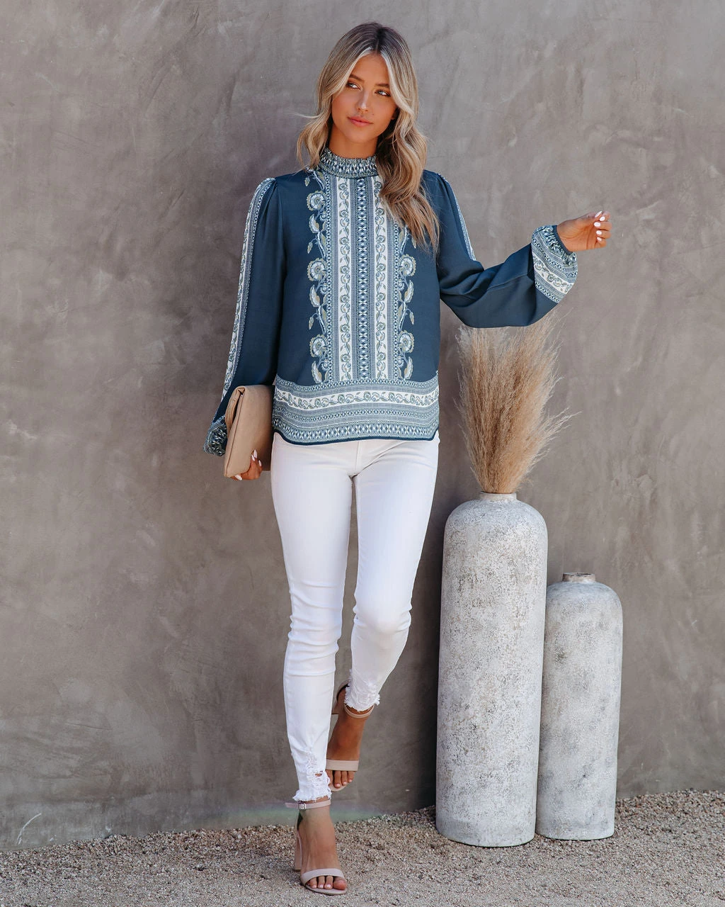 SALT-001 Aven Printed Mock Neck Blouse - LAST CHANCE - Image 5