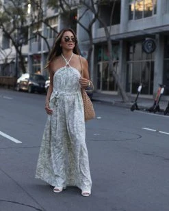 AAKA-001 Caribbean Coast Dreams Printed Pocketed Halter Jumpsuit - SALE