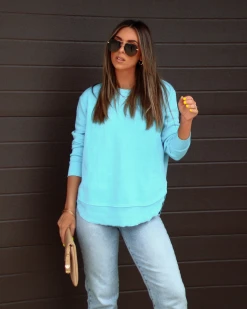 VINT-001 Al Fresco Cotton Blend Knit Pullover - Aqua