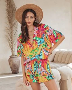 SALT-001 Barbados Girl Printed Button Down Top - SALE