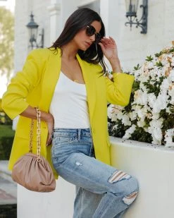 ENDL-001 Beaming Cotton Pocketed Blazer - Yellow
