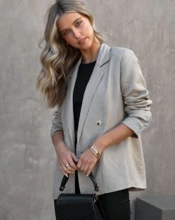 MABL-001 Bennett Pocketed Linen Blend Blazer - Mocha - FINAL SALE