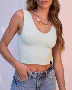 BY T-001 Betty Ribbed Crop Tank - Mint - SALE