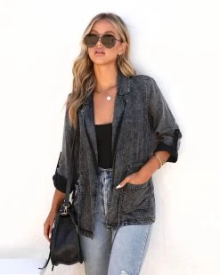 THRE-001 Bexley Pocketed Lightweight Blazer - Graphite - FINAL SALE