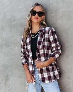 FATE-001 Big Apple Dreams Pocketed Plaid Blazer - FINAL SALE