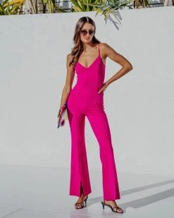 FORE-001 Bijou Split Hem Flare Jumpsuit - Magenta - SALE