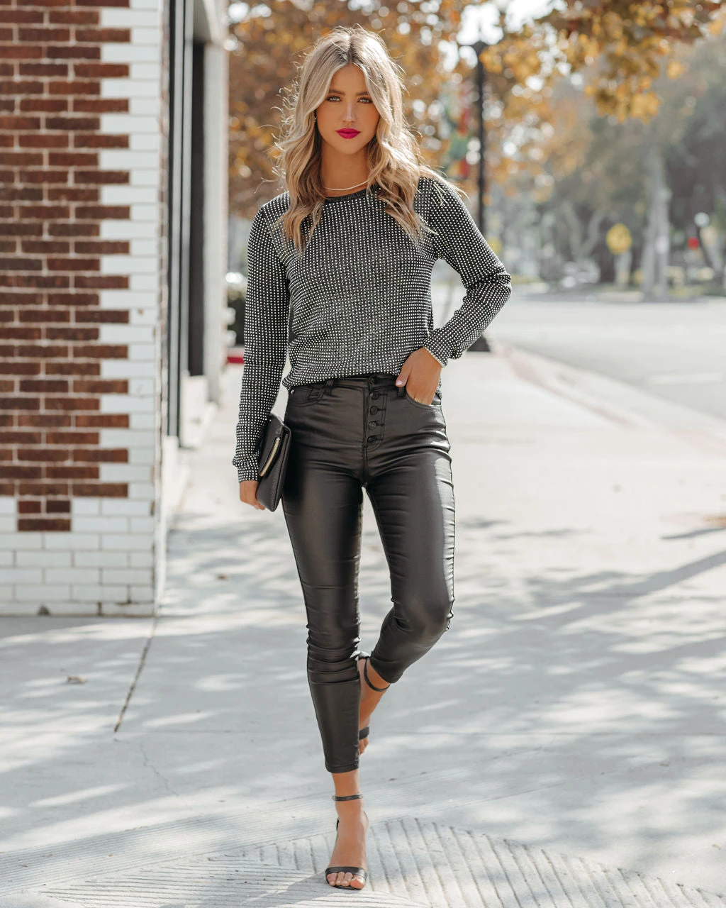 ON T-001 Blur Of Fun Rhinestone Long Sleeve Knit Top - Black - FINAL SALE - Image 3