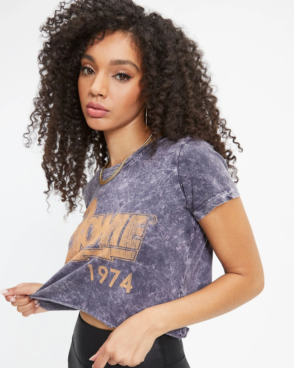 PRIN-001 Bowie 1974 Mineral Wash Distressed Cropped Tee - FINAL SALE