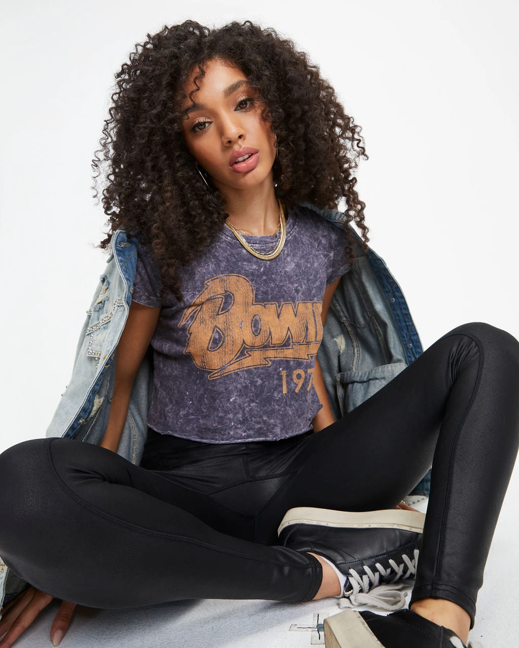 PRIN-001 Bowie 1974 Mineral Wash Distressed Cropped Tee - FINAL SALE - Image 6