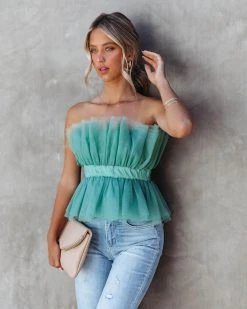 MABL-001 Bradshaw Moment Strapless Tulle Top - Sage - FINAL SALE