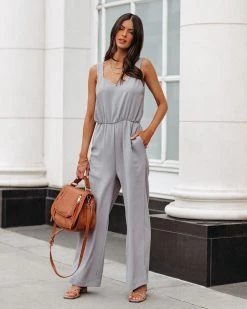VANI-001 Brenna Pocketed Jumpsuit - Grey - FINAL SALE