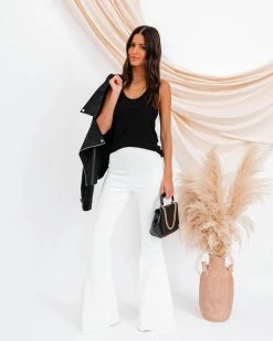 NEWB-001 Bright + Breezy Bell Bottom Denim Pants - White - LAST CHANCE