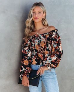 SALT-001 Bruna Floral Smocked Off The Shoulder Top - FINAL SALE