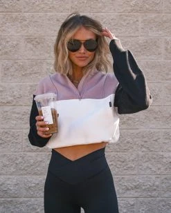 ALL-001 Circuit Cotton Blend Pocketed Half Zip Pullover - Black/ Mauve - FINAL SALE