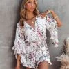 DRES-001 Cristina Floral Bell Sleeve Romper - FINAL SALE