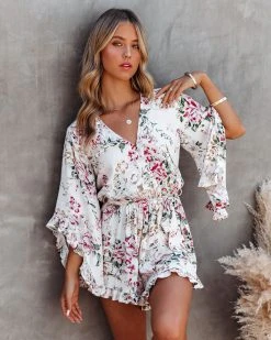 DRES-001 Cristina Floral Bell Sleeve Romper - FINAL SALE