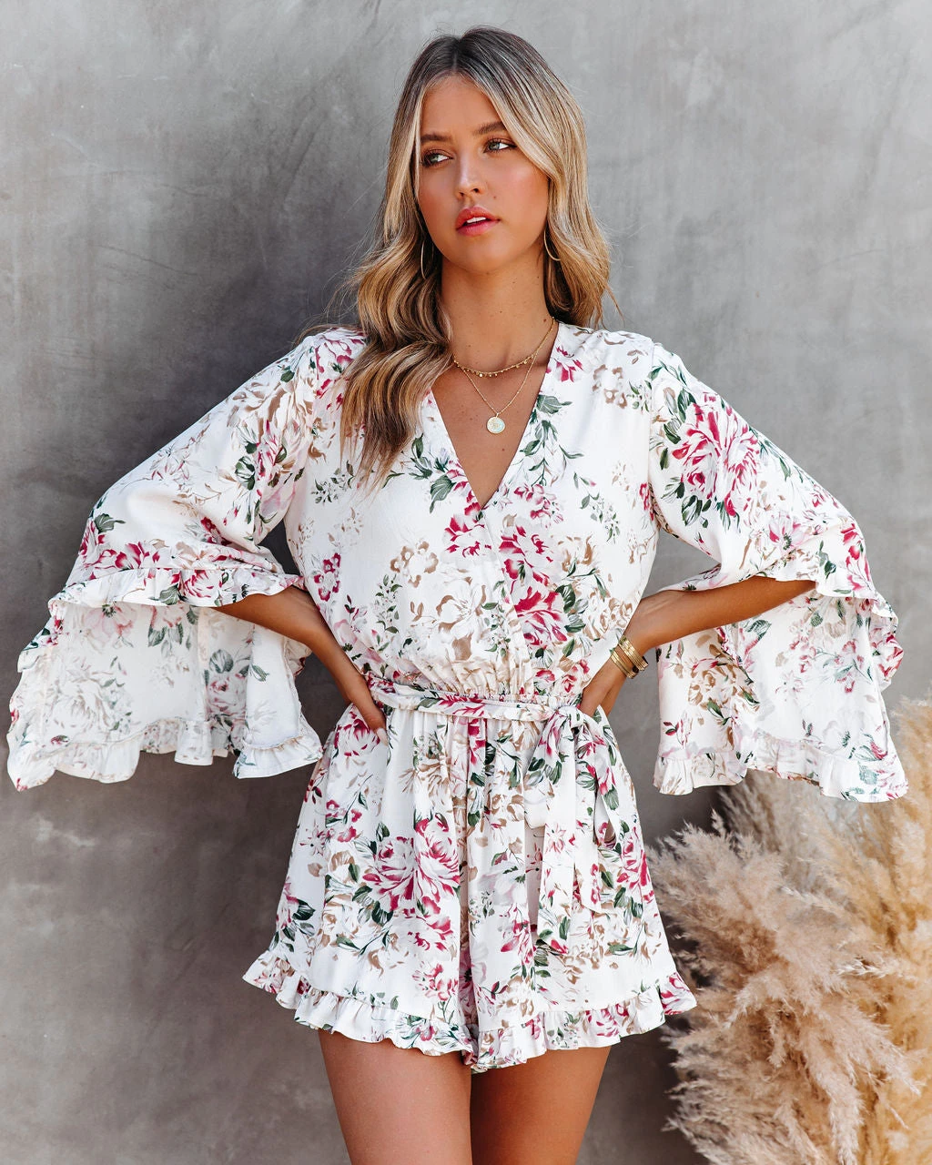 DRES-001 Cristina Floral Bell Sleeve Romper - FINAL SALE - Image 3