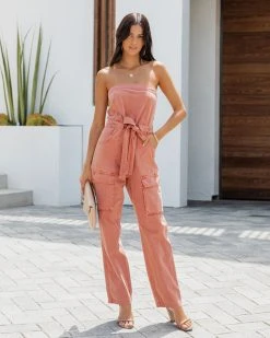 BLUE-001 Cattano Cotton Utility Jumpsuit - Rust - LAST CHANCE