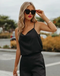 LUCC-001 Chana Satin Cami Tank - Black - FINAL SALE