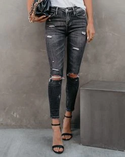 VERV-001 Chanelle Mid Rise Distressed Skinny - FINAL SALE