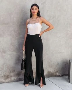 ENDL-001 Cherie Colorblock Flare Jumpsuit - Beige/Black - SALE