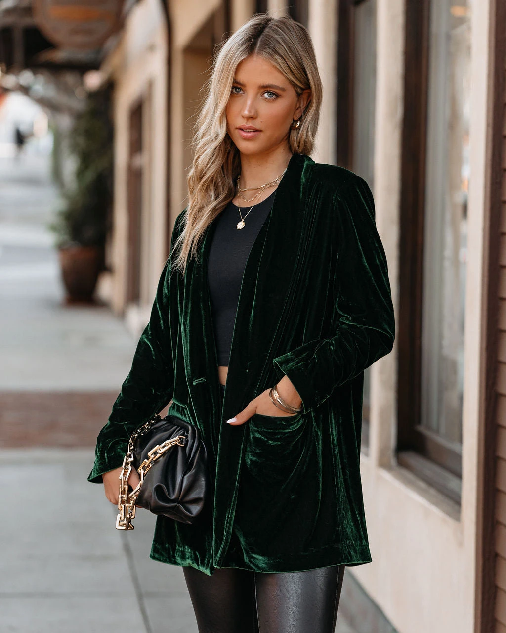 ENDL-001 Chicest Pocketed Velvet Blazer - Green - FINAL SALE