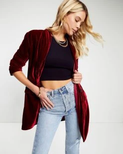 ENDL-001 Chicest Pocketed Velvet Blazer - Ruby - LAST CHANCE