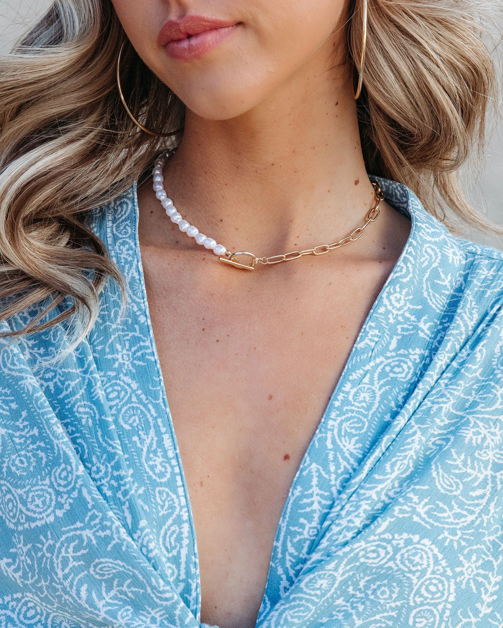 FLAW-001 Coastal Waves Printed Front Tie Top - Blue - SALE - Image 2