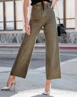 MIOU-001 Rowen High Rise Stretch Wide Leg Jeans - Olive - SALE