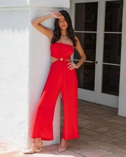 TYCH-001 Dolled Up Strapless Cutout Jumpsuit - Tomato Red - FINAL SALE
