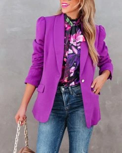FATE-001 Dolly Pocketed Puff Shoulder Blazer - Magenta - FINAL SALE