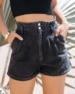 AAA-001 Dominique High Waisted Denim Shorts - Black - LAST CHANCE