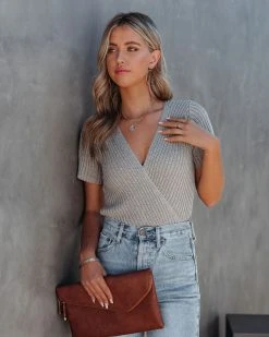 BY T-001 Drake Cotton Blend Drape Crop Top - Grey - FINAL SALE