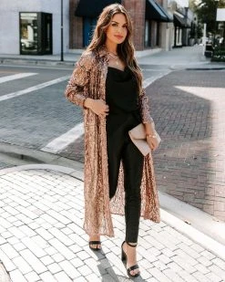 ON T-001 Mixer Button Down Sequin Duster - Copper - FINAL SALE